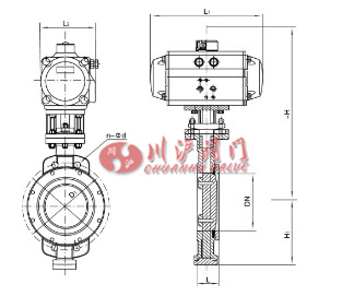 氣動(dòng)對夾蝶閥結(jié)構(gòu)圖